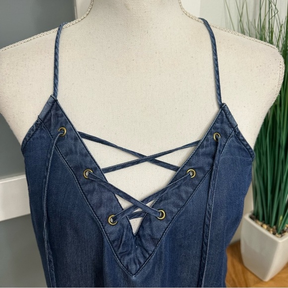 Guess Blue Lace-Up Top SZ Medium Adjustable Straps Made In India Cotton Blend - Picture 3 of 9